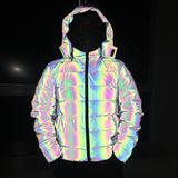 2024 Winter Clothing New Dazzling Color Reflective Cotton-Padded Clothes Thick Warm Coat Men And Women's Night Light Cotton-Padded Clothes Fashion-Outfit