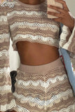 Women Y2k Knit Two Piece Set Cutout Long Sleeve Crop Top Bodycon Mini Skirt Outfits Casual Party Club Streetwear