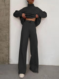 New Long-Sleeved Broad Leg Trousers Fashion Set Loose High-Collar Leisure Two