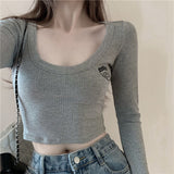 Sweaters Women's Long Sleeve Short White Color Inner Wear Slim Round Neck Tight Black Sexy Navel Early Spring