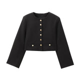 New Leisure Button Decoration Round Collar Short Coat