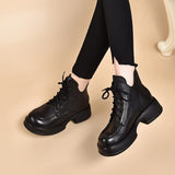 Zingj Martin Boots 2023 Autumn And Winter New Muffins And Vintage English Round-Toed Short Boots With Cowhide Women's