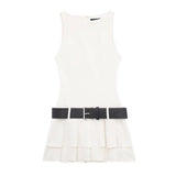 New Spring Style Dress With Belt Wide Pleated Trousers