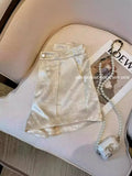 Summer Mercerized Satin Shorts White Trim A Version Of National Style Jacquard Wide-Legged
