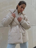 Zingj Cotton Coat 2024 New Winter Thickened Thin Waist Cotton-Padded Clothes Solid Color Belt Cotton