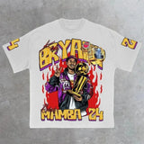 Men's T-Shirt 2024 Basketball Shirt Sports Style Short-Sleeved Cotton Print Loose T-Shirt Street Hip-Hop Blouse Short