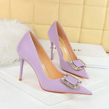 Zingj Fashion Banquet High Heels Fine Heel Shallow Pointed Satin Metal Water Diamond Buckle Single Shoe