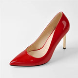 Onlymaker Women's Shoes Pointed Toe Black Red Patent Leather Metal Heels Fashion Dress Wedding Party Big Size Lady Thin