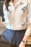 Women Silk Shirts Satin Blouses for Women Long Sleeve Shirt Woman Floral Blouse Tops Fashion Woman Silk Print Shirt