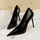 Zingj Fashion Simple Thin Heel High Heel Lacquer Leather Shallow Mouth Tip Sexy Show Thin OL Professional Women's Singles