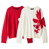 2025 Golden Saddled Flower Collidered T-Wedley Sweater Women's