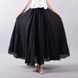 Linen Cotton Long Skirts Elastic Waist Pleated Maxi Skirts Beach Boho Vintage Summer Skirts Faldas