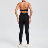 Zingj Adjustable Shoulder Strap Peach Hip Side Pocket V Waist Tights Yoga Fitness Suit-Outfit