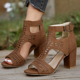 Zingj Thick Heel Fish Mouth Hollow Out After Hollow Out Fashion Outside Banquet Hook Buckle After Zipper Fashion High Heel Thick Heel