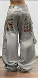 Y2K Gothic Jeans Male High Street Personality Pattern Loose Straight Tube