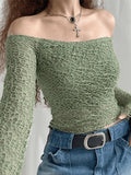 Off Shoulder Mesh Long Sleeve Blouse- Outfit
