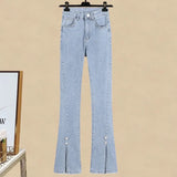 Zingj Slim Hot Girl Top With A Two-Piece Set With Slit Jeans-Outfit