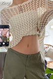 Beach Vacation White Hollow Out Smock Tops Long Sleeve Sexy T-shirts Women Pullover Fashion Knitted Crochet