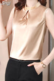 Summer Women's Shirt Chiffon Blouses for Women Sleeveless Solid Shirt Chinese Stand Neck Blouse Female Embroiderey