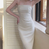 Backless Sexy Strap Summer Women Midi Dresses Sleeveless Camisole Evening Party Clothes Lady Robe