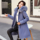 Large Size School To Overcome 200 Jin Coat Female Big Hair Collar Cotton-Padded Clothes Korean Version Add Velvet Waist Warm Cotton Clothes Female Tide-Outfit