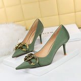 Zingj Fashion Banquet Women's Shoes Heel High Heel Shallow Pointed Big Metal Buckle Single Shoes High