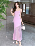 Zingj Stitched Pink Knitted Dress A New Summer Style For Women With Waist Halter And Perspective Fishtail