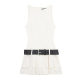 New Spring Style Dress With Belt Wide Pleated Trousers