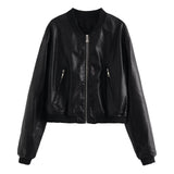 Temperament Leisure Spring New Style Retro Standing Collar Locomotive PU Imitation Leather Pilot Jacket
