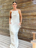 3d Flower Solid Sexy Suspender Evening Dresses Women Sleeveless Backless Slim Long Robes Female Elegant Banquet