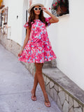 Zingj Wise Hot Style Summer Horn Sleeve Round Collar Print Irregular Hem