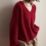 Zingj Feeling Soft Waxy Imitation Mink Velvet V-Neck Sweater Female Autumn And Winter Fashion Lazy Wind Milk Fufu Knit