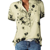 new women's shirt printing large size casual shirt loose V-neck short-sleeved shirt