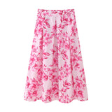 Spring Flower Print Shirt Flower Print Fan Flute Skirt 7484067