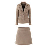 Fur Collar Coat And Mini Skirt Set- Outfit
