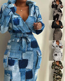 E-Commerce Independent Station Women's Printed Waist Pocket Dress