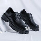 Zingj Men's Square Head Big Head Shoes Korean Version Advanced Sense Derby Shoes Niche Casual Shoes
