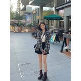 Plaid Shirt Lazy Style Retro Loose Shirt Cardigan Female Women's Shirt Coat Long Sleeve Autumn Spring Clothes South