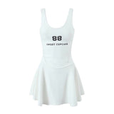 Spring Style Lace U-Collar Digital Printing Sports Style Slim Dress Short