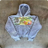 2025 Men's And Women's Hooded Sweatshirt Zipper Graffiti ID Card Print Long-Sleeved Hoodie