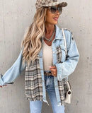 Zingj / Summer 2024 Wish New Denim Patchwork Plaid Jacket Baggy Top