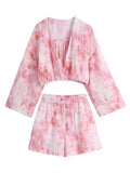 Piece Set For Women Matching Sets 2022 Tie Dye Print Casual Summer Sets V Neck Crop Top And Elastic High Waist Shorts