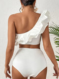 New Sexy High Waist Ruffles Bikini Sets Solid White Bandeau Swimwear Women Swimsuits Bathing Suit Brazilian