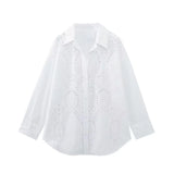 Women's Lapel Hollowed-Out Embroidery Long-Sleeved Single-Breasted Shirt