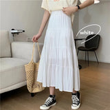 Summer Women Chiffon Skirts Vintage High Waist Elastic Patchwork White Black Chic Long Cake A-line Skirt for