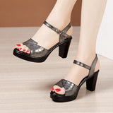 Heel Sandals Women's 2023 New Waterproof Table Thick Bottom Fish Mouth Sandals Large Size Fashionable Bright Leather High Heel