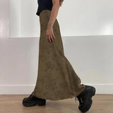 Zingj Retro Floral Print Brown Gauze Dress Women's 2024 Autumn New Thin A-Line