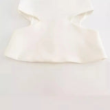 New Open Design Solid Color Collar Short Blouse