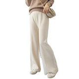 Pure Wool New Wide-leg Pants Autumn And Winter Thickening Striped Mopping Pants Women Loose Large Size Knitted Long