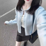 Zingj Soft Waxy Feeling Light Blue Sweater Spring Sweater Female Coat New Simple Short Money Wear Cardigan